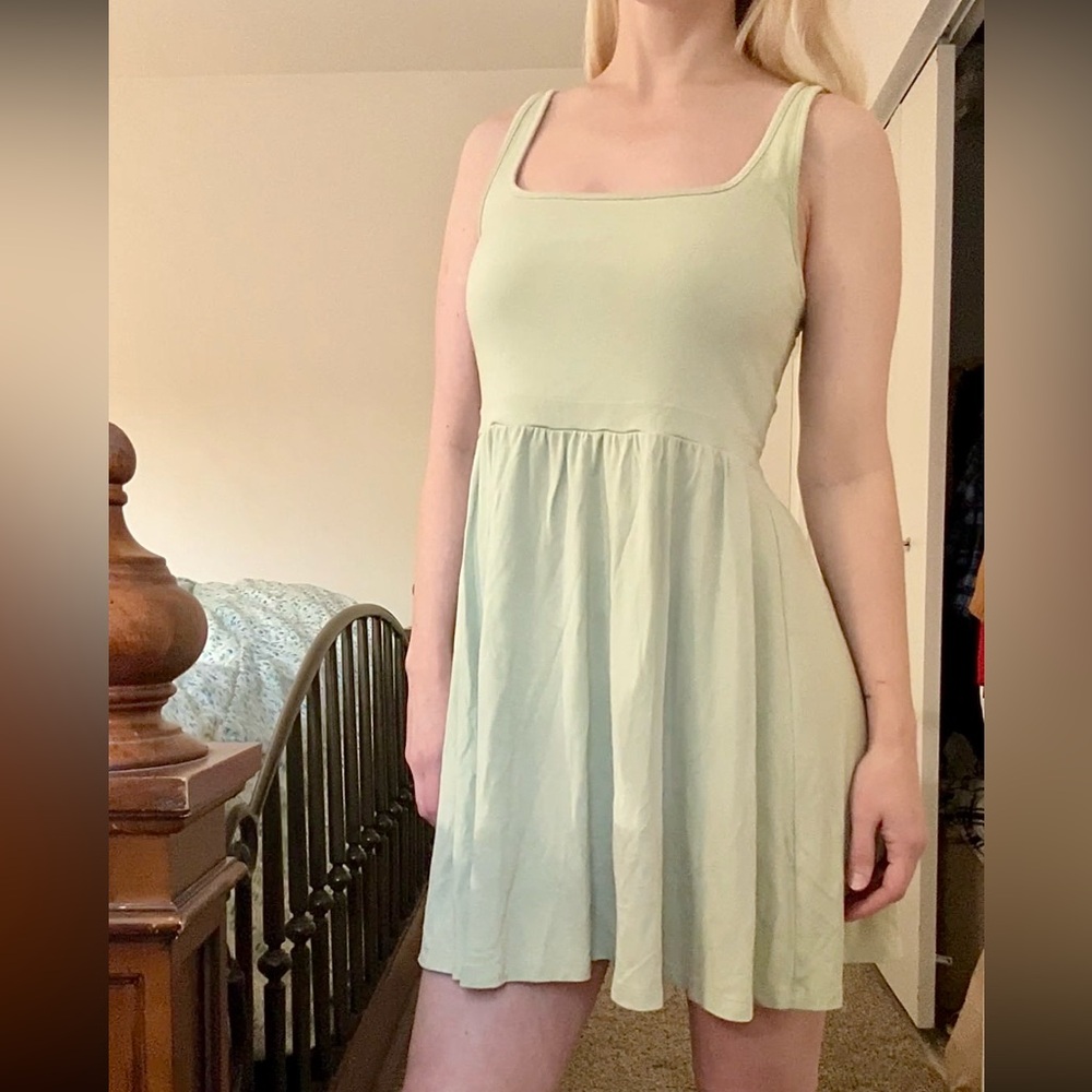 Wilfred Pastel Mint Green Sleeveless Empire Waist Fit and Flare Mini Dress